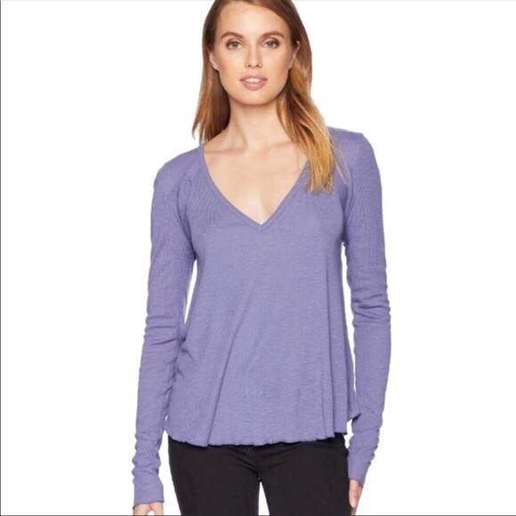 Free People Rock the Boat V neck Top in Purple - Picture 1 of 12